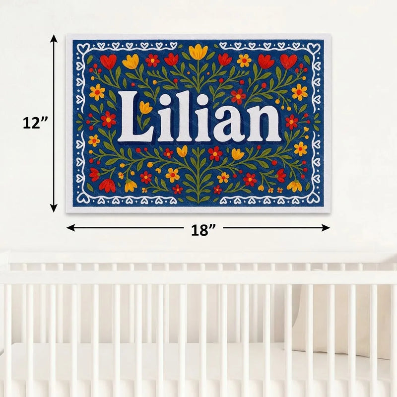 Lilian Name Art - Floral Farmhouse personalized wall print for kids