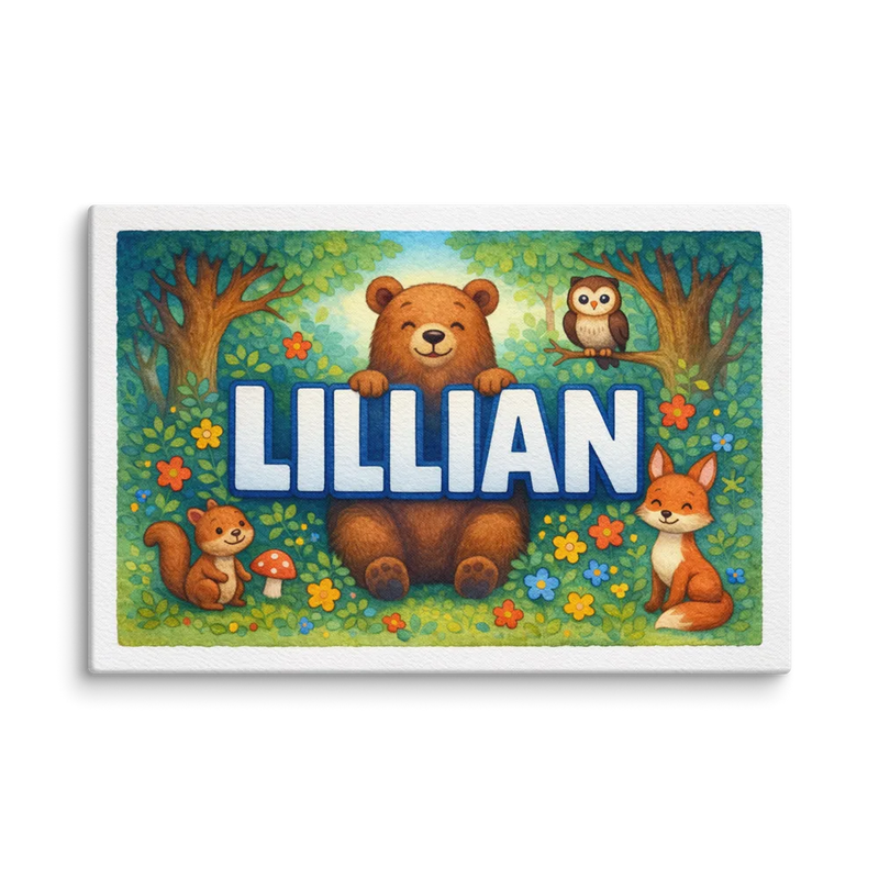 Lillian Name Art - Forest Friends personalized wall print for kids