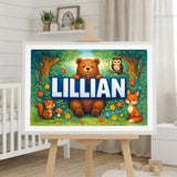 Lillian Name Art - Forest Friends personalized wall print for kids