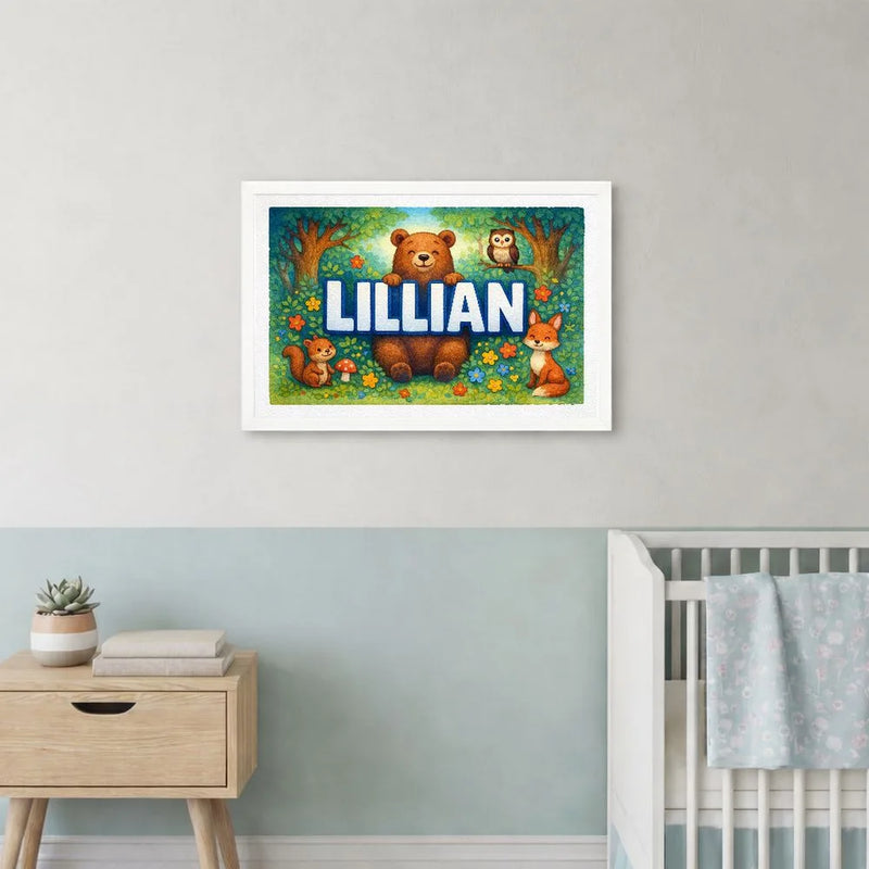 Lillian Name Art - Forest Friends personalized wall print for kids