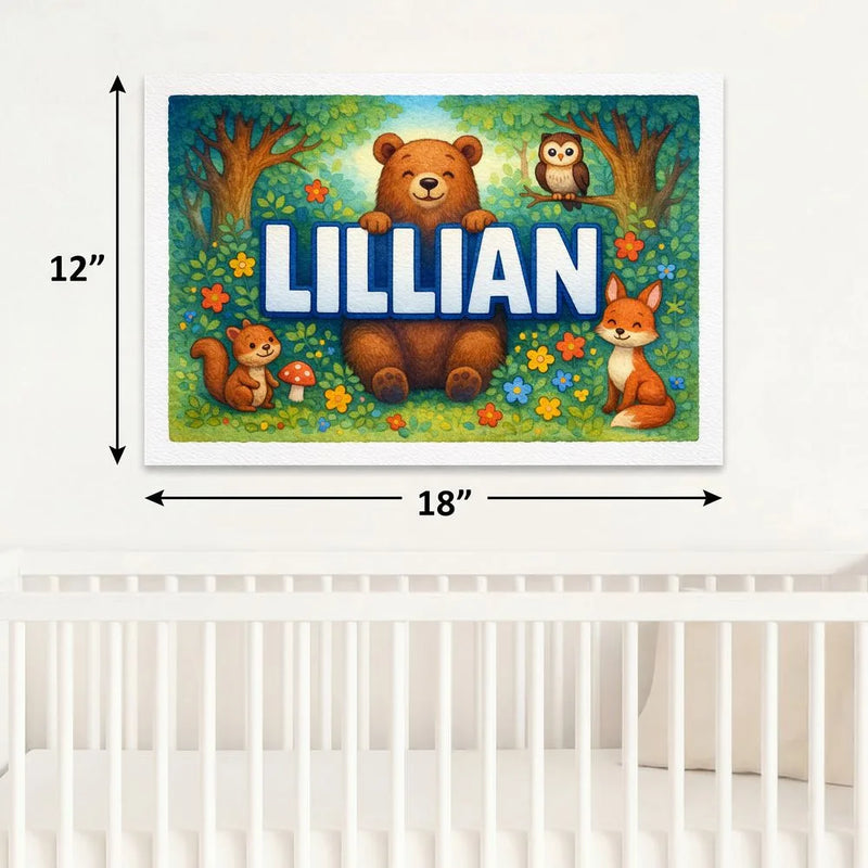 Lillian Name Art - Forest Friends personalized wall print for kids
