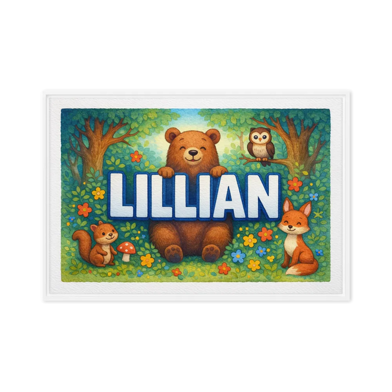 Lillian Name Art - Forest Friends personalized wall print for kids