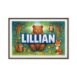 Lillian Name Art - Forest Friends personalized wall print for kids