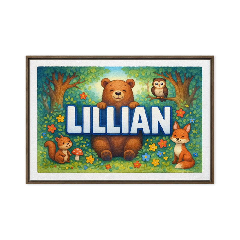Lillian Name Art - Forest Friends personalized wall print for kids