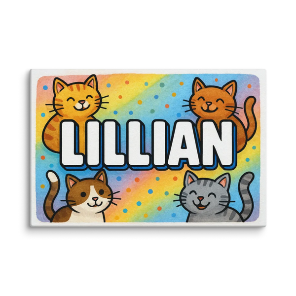 Lillian Name Art - Colorful Cats Personalized Wall Art