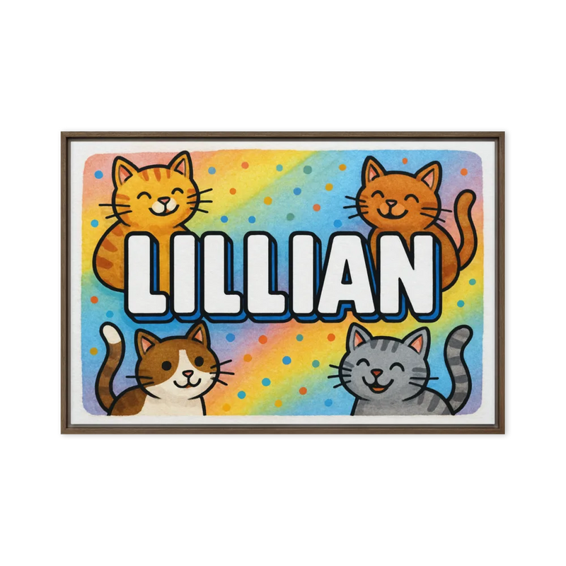 Lillian Name Art - Colorful Cats personalized wall print for kids