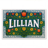 Lillian Name Art - Floral Farmhouse personalized wall print for kids