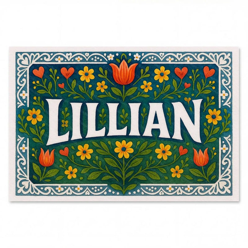 Lillian Name Art - Floral Farmhouse personalized wall print for kids