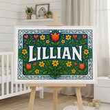 Lillian Name Art - Floral Farmhouse personalized wall print for kids