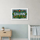 Lillian Name Art - Floral Farmhouse personalized wall print for kids