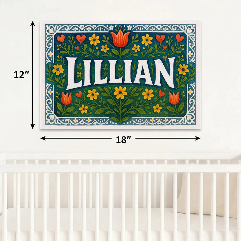 Lillian Name Art - Floral Farmhouse personalized wall print for kids