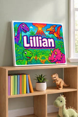 Lillian Name Art - Dinosaur Adventure personalized wall print for kids