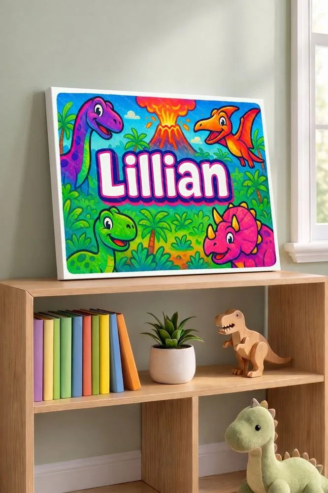 Lillian Name Art - Dinosaur Adventure personalized wall print for kids