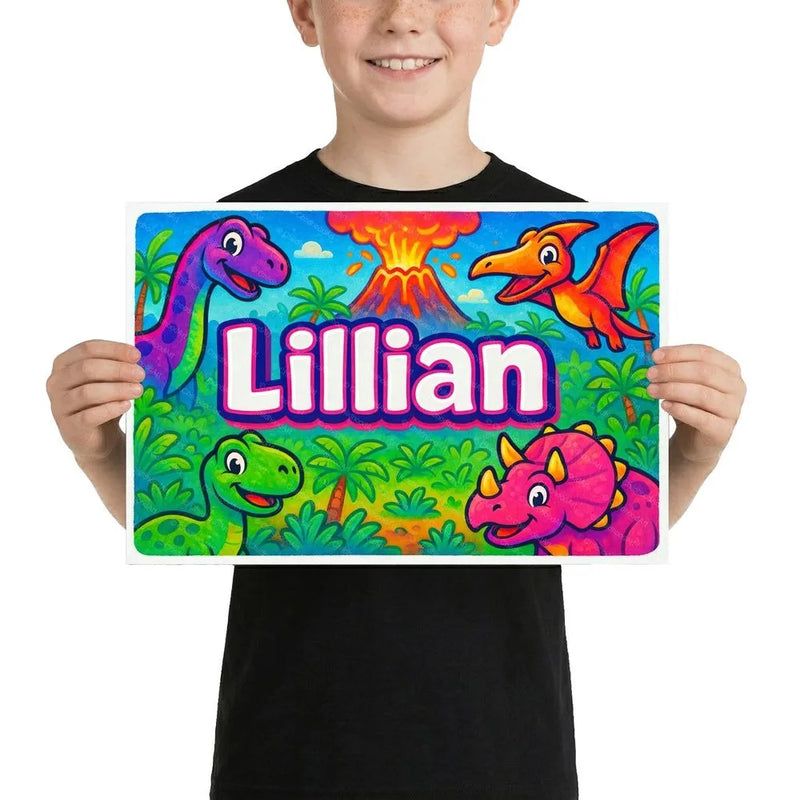 Lillian Name Art - Dinosaur Adventure personalized wall print for kids