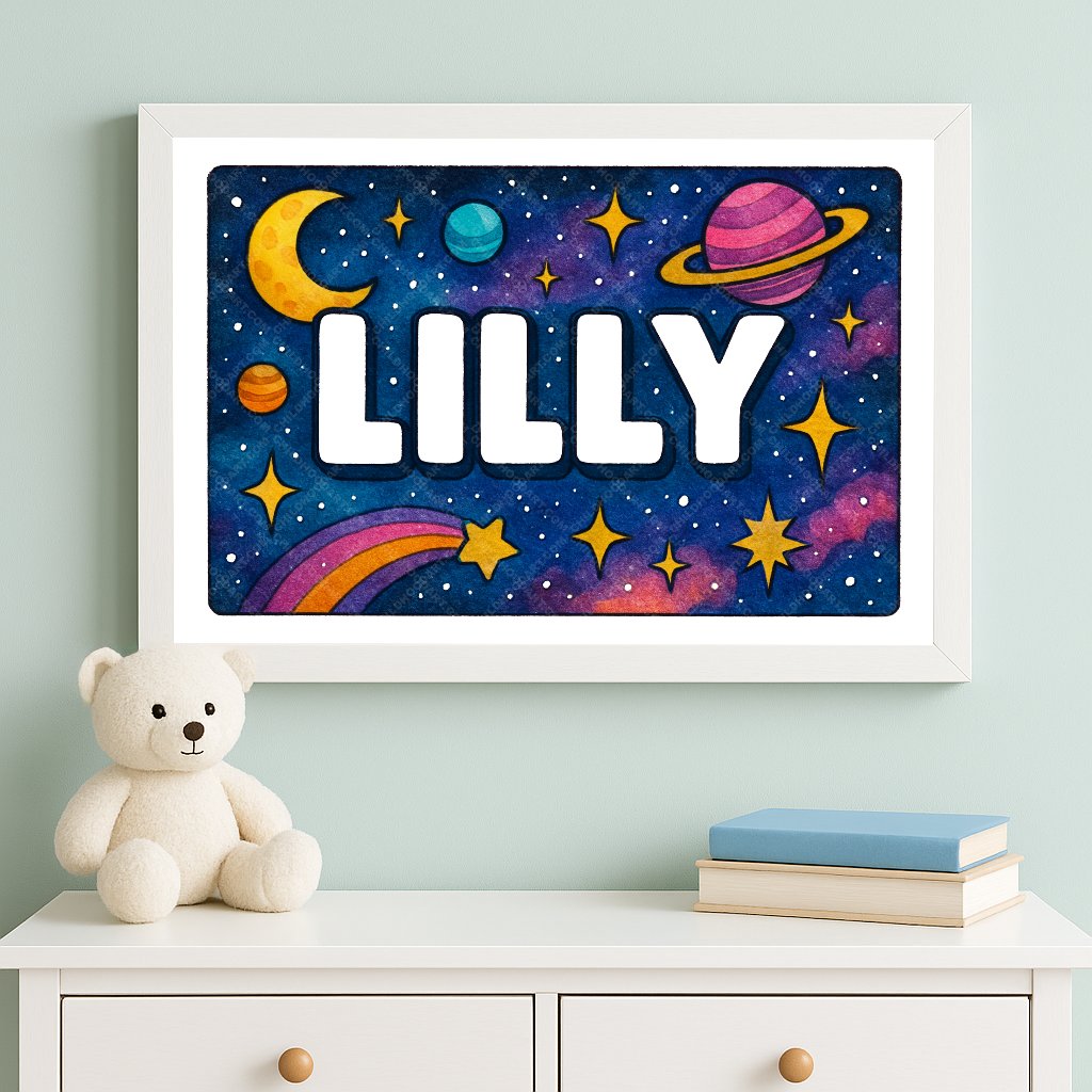 Personalized space name art for Lilly