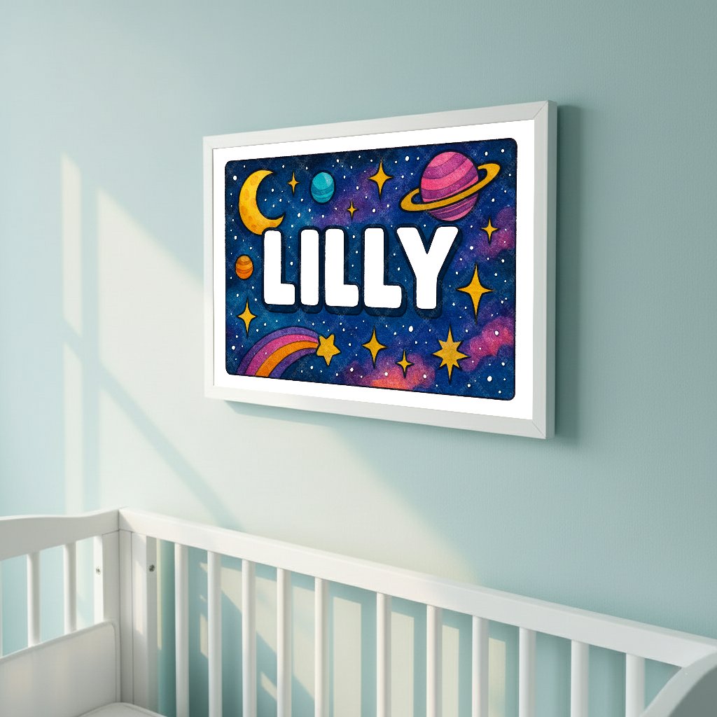 Personalized space name art for Lilly