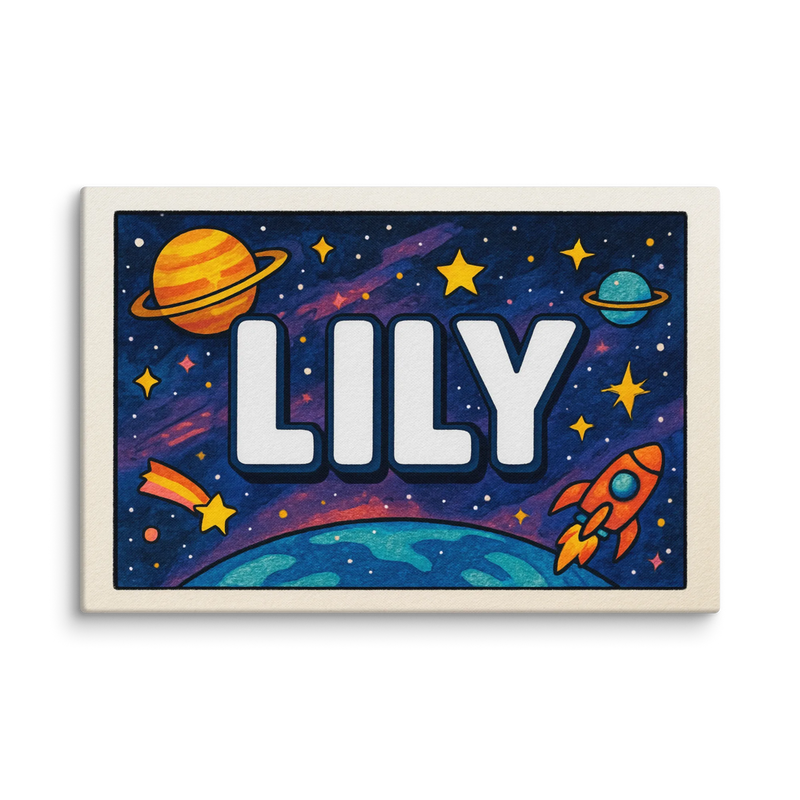 Lily Name Art - Space Explorers personalized wall print for kids