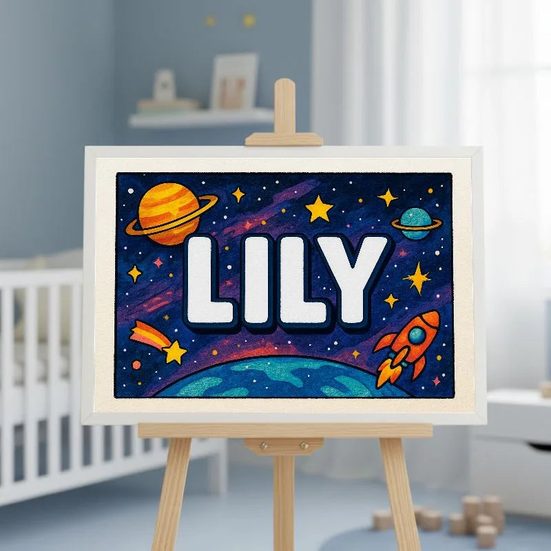 Lily Name Art - Space Explorers personalized wall print for kids