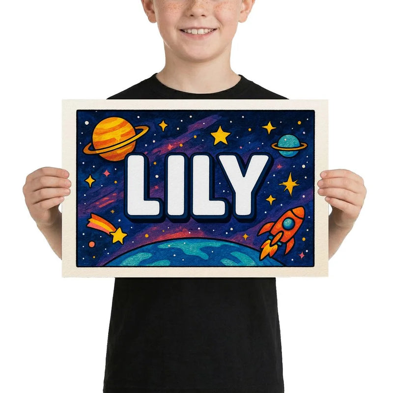 Lily Name Art - Space Explorers personalized wall print for kids