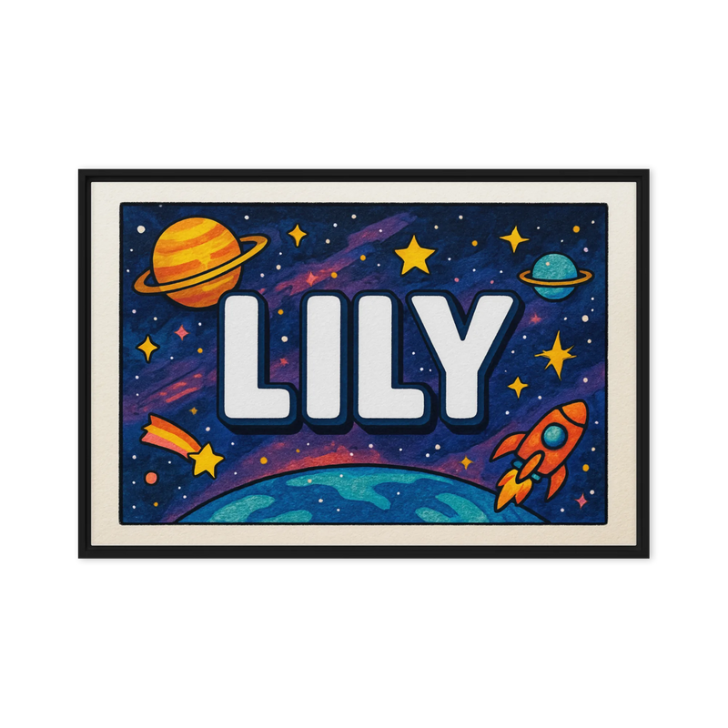 Lily Name Art - Space Explorers personalized wall print for kids
