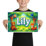 Lily Name Art - Forest Friends personalized wall print for kids
