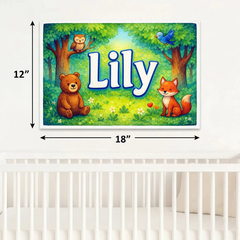 Lily Name Art - Forest Friends personalized wall print for kids