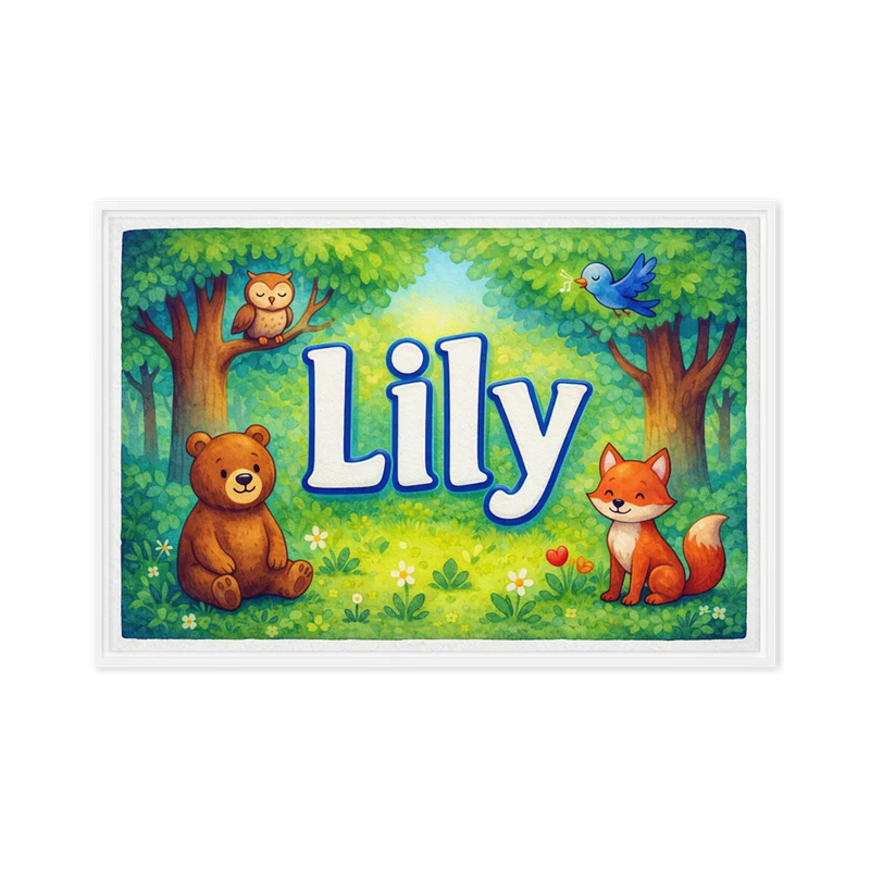 Lily Name Art - Forest Friends personalized wall print for kids
