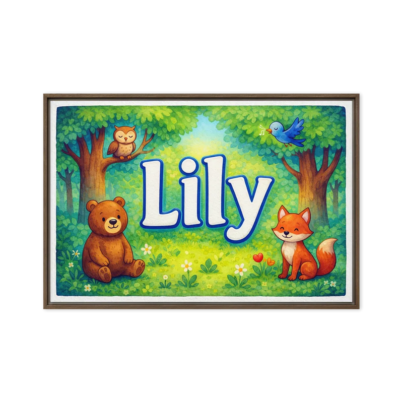 Lily Name Art - Forest Friends personalized wall print for kids
