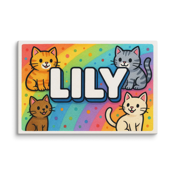Lily Name Art - Colorful Cats Personalized Wall Art