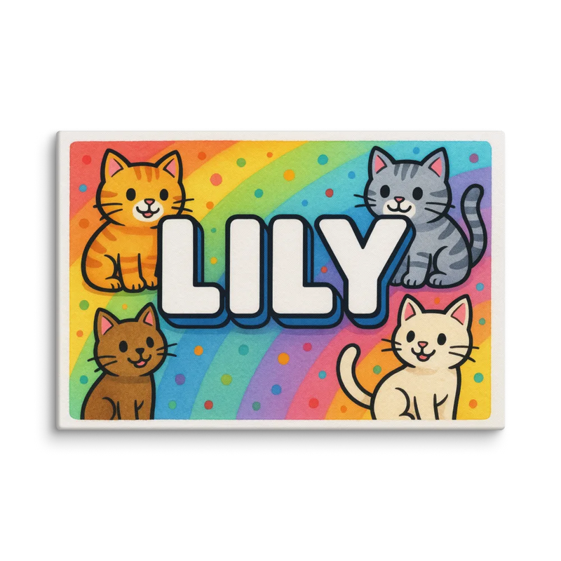 Lily Name Art - Colorful Cats personalized wall print for kids