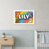 Lily Name Art - Colorful Cats personalized wall print for kids