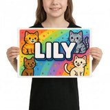 Lily Name Art - Colorful Cats personalized wall print for kids