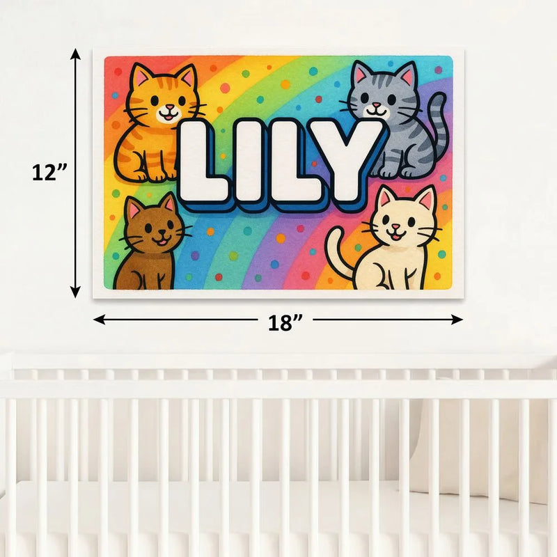 Lily Name Art - Colorful Cats personalized wall print for kids