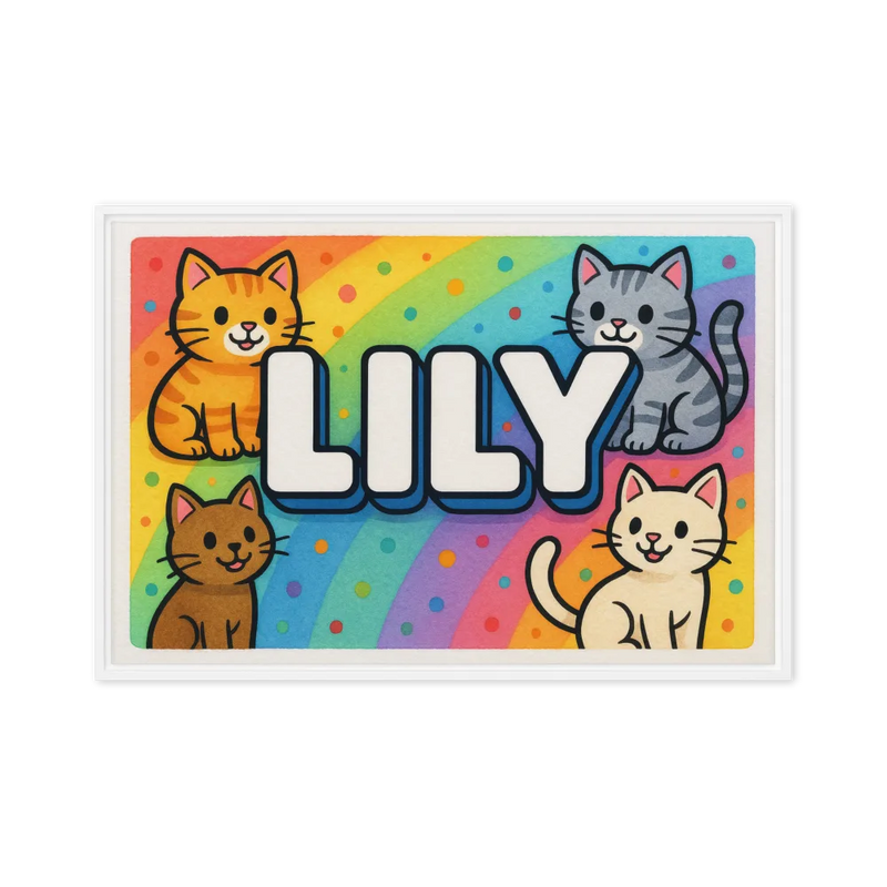 Lily Name Art - Colorful Cats personalized wall print for kids