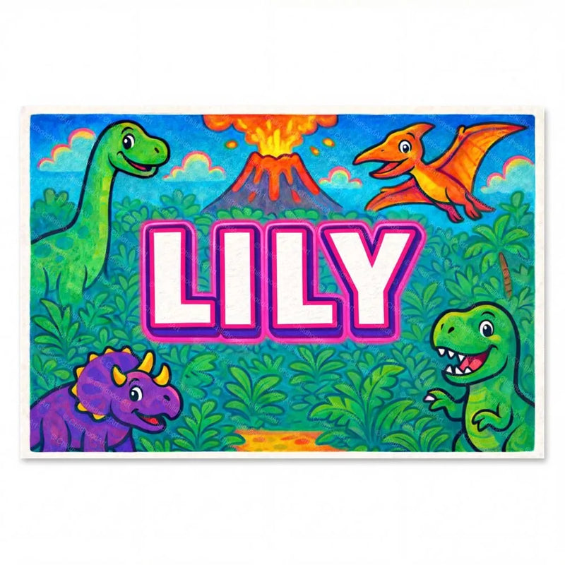 Lily Name Art - Dinosaur Adventure personalized wall print for kids