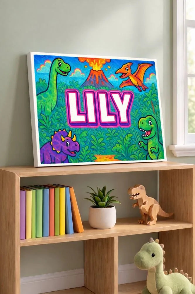 Lily Name Art - Dinosaur Adventure personalized wall print for kids