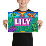 Lily Name Art - Dinosaur Adventure personalized wall print for kids