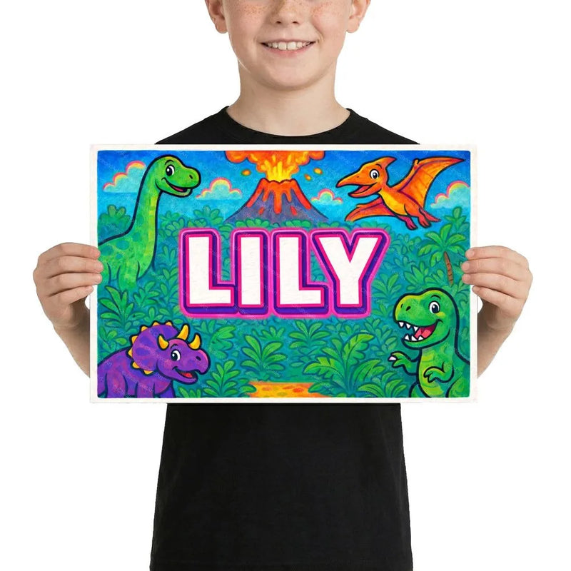 Lily Name Art - Dinosaur Adventure personalized wall print for kids