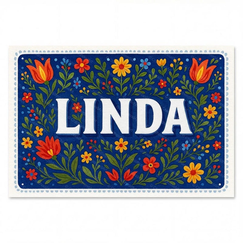 Linda Name Art - Floral Farmhouse personalized wall print for kids