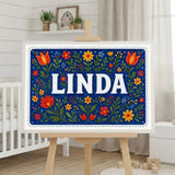 Linda Name Art - Floral Farmhouse personalized wall print for kids