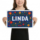 Linda Name Art - Floral Farmhouse personalized wall print for kids