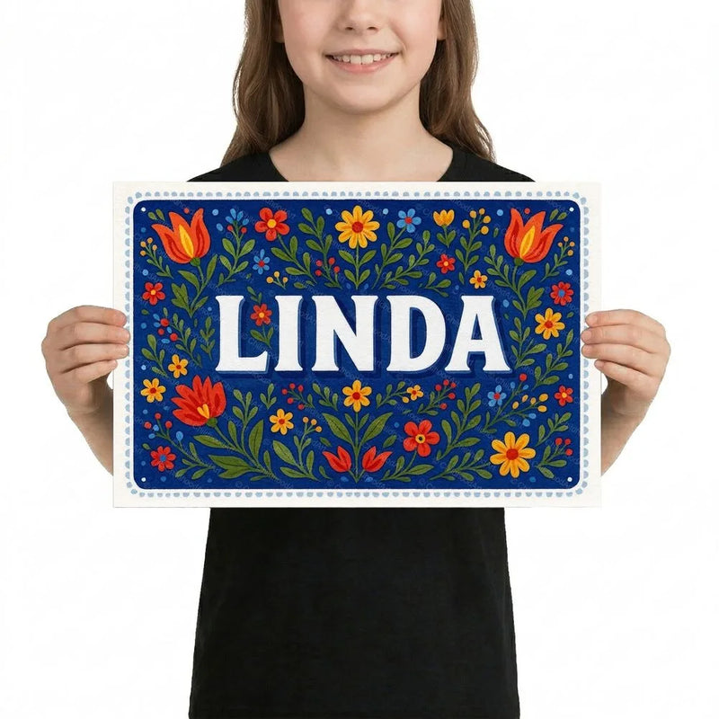 Linda Name Art - Floral Farmhouse personalized wall print for kids