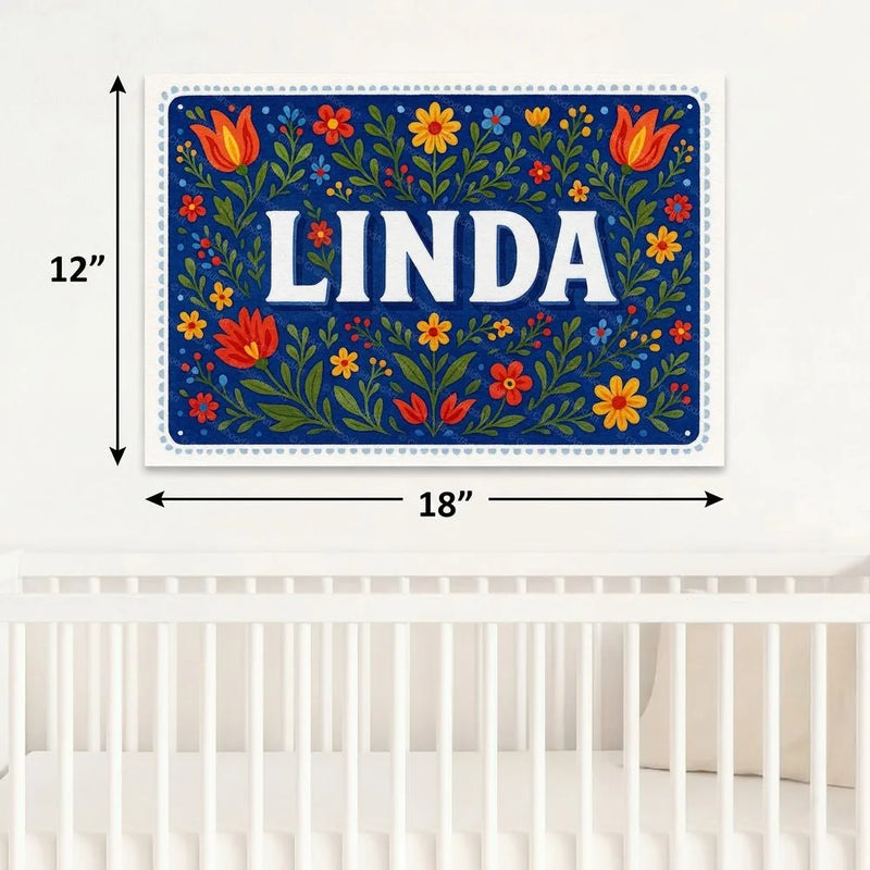 Linda Name Art - Floral Farmhouse personalized wall print for kids