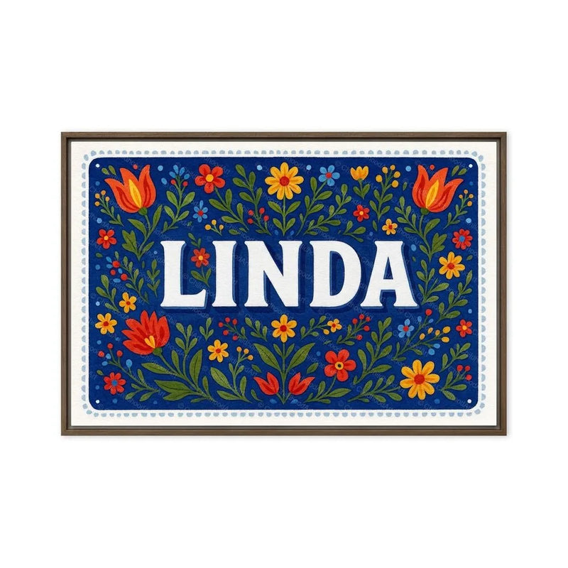 Linda Name Art - Floral Farmhouse personalized wall print for kids
