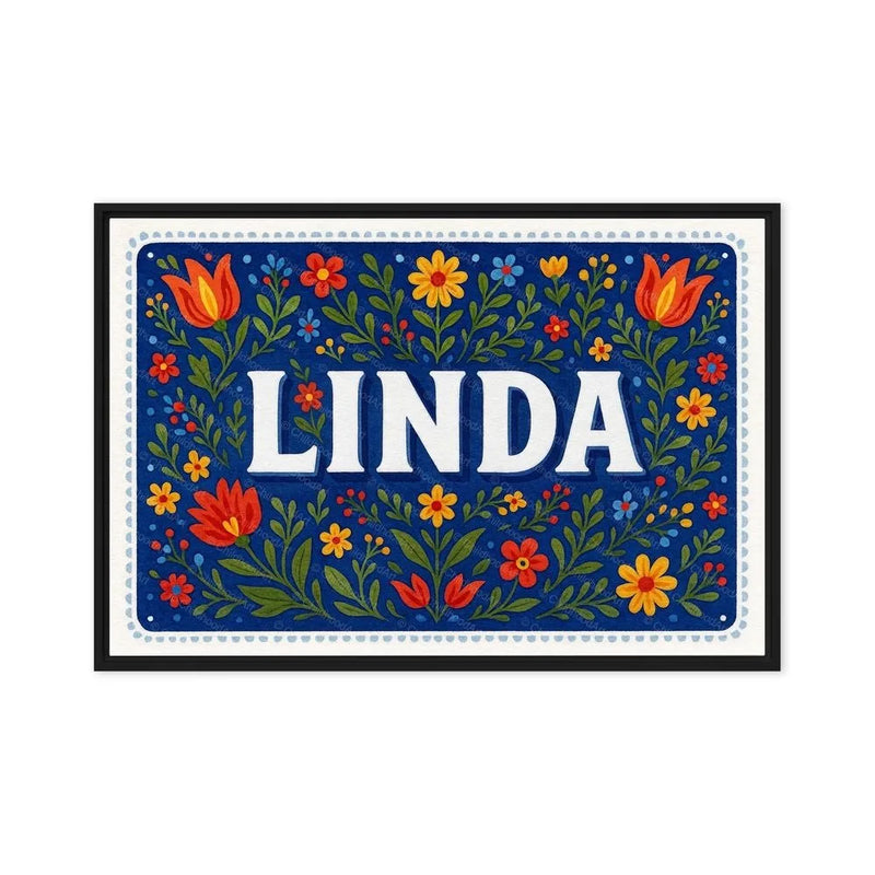 Linda Name Art - Floral Farmhouse personalized wall print for kids