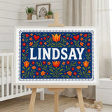Lindsay Name Art - Floral Farmhouse personalized wall print for kids
