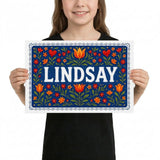 Lindsay Name Art - Floral Farmhouse personalized wall print for kids