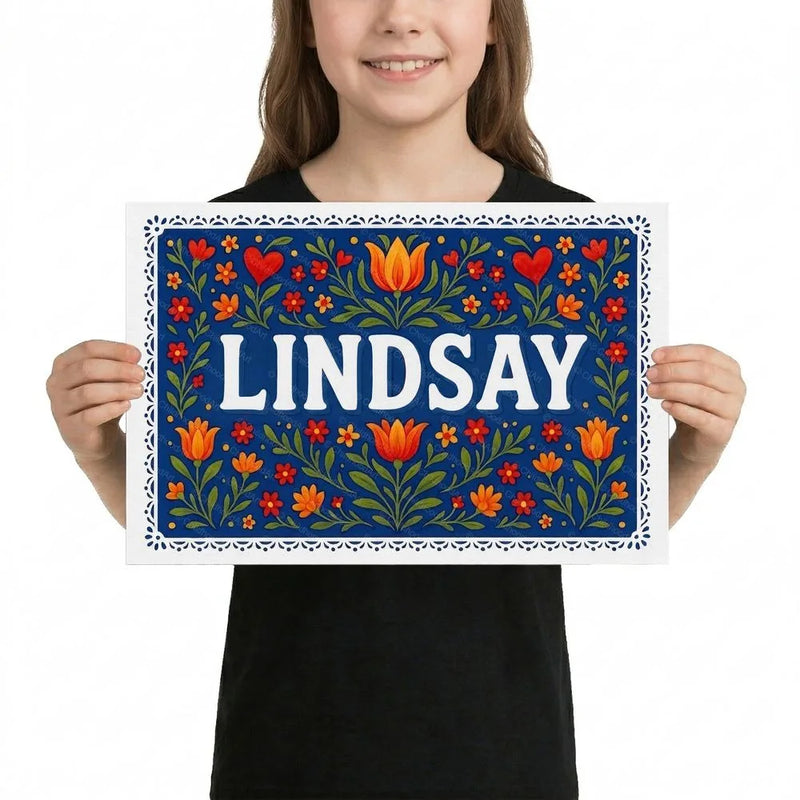 Lindsay Name Art - Floral Farmhouse personalized wall print for kids