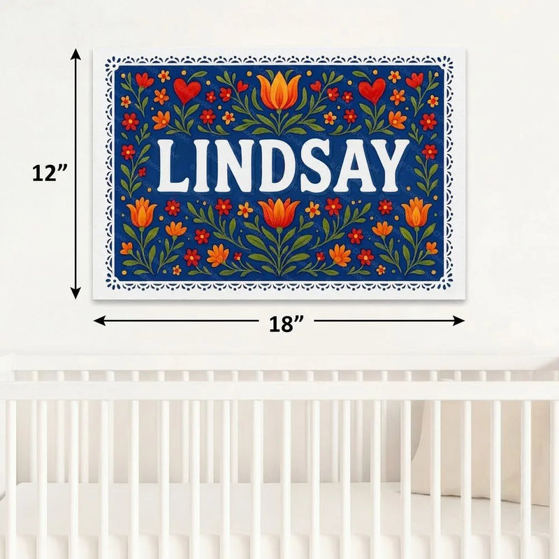 Lindsay Name Art - Floral Farmhouse personalized wall print for kids