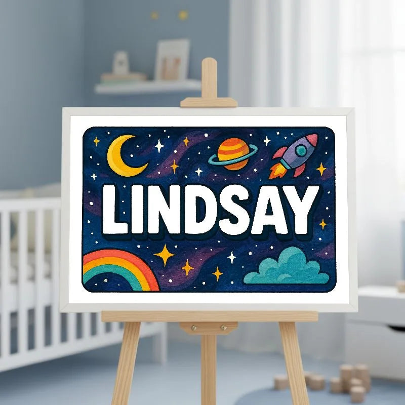 Lindsay Name Art - Space Explorers personalized wall print for kids